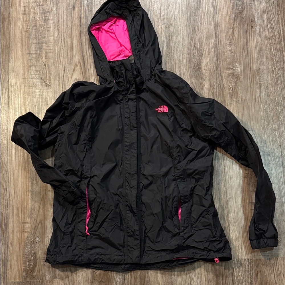The North Face Black Rain Jacket with Pink Accents